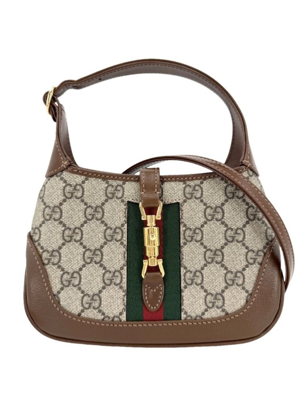 Gucci 2-Way Jackie 1961 Mini Hobo Shoulder Bag Crossbody Sherry Line GG Supreme